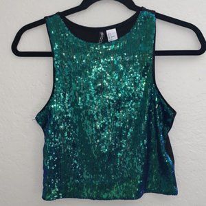 Teal Sequined Crop Top
